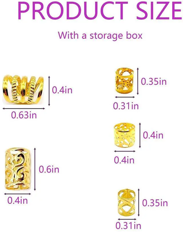 Alt view image 3 of 7 - Gold Hair Jewelry Braid, Tuefuzy 100 Pcs Hair Dreadlock Accessory, Metal Gold Braids Rings Cuffs Clips for Dreadlock Accessory Jewelry Decorations