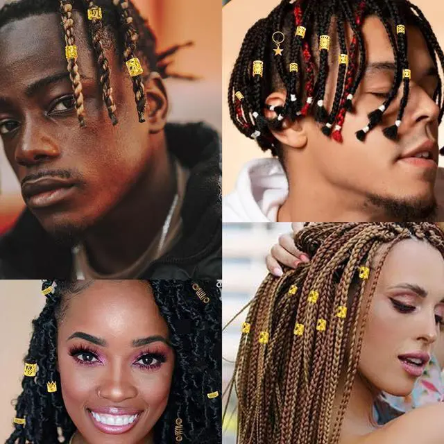 Alt view image 6 of 7 - Gold Hair Jewelry Braid, Tuefuzy 100 Pcs Hair Dreadlock Accessory, Metal Gold Braids Rings Cuffs Clips for Dreadlock Accessory Jewelry Decorations