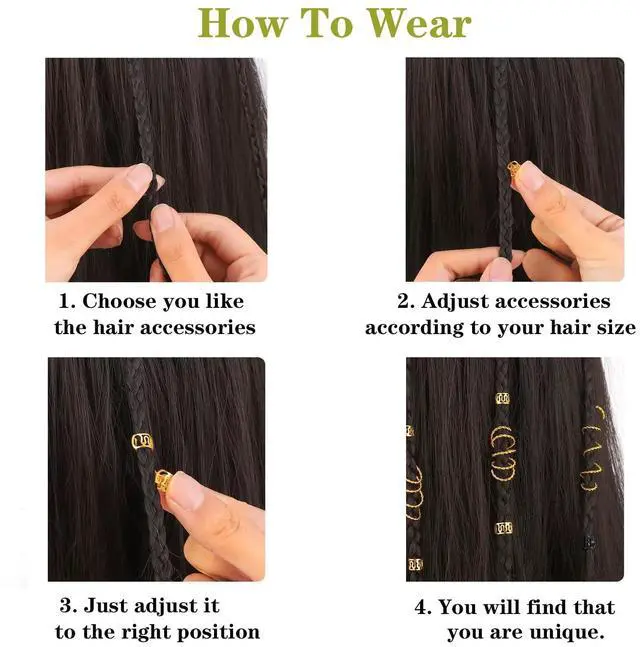 Alt view image 7 of 7 - Gold Hair Jewelry Braid, Tuefuzy 100 Pcs Hair Dreadlock Accessory, Metal Gold Braids Rings Cuffs Clips for Dreadlock Accessory Jewelry Decorations