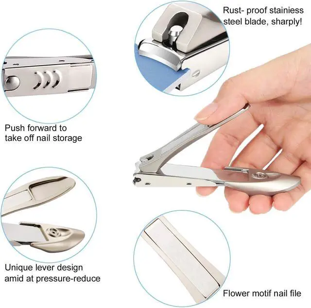 Alt view image 2 of 3 - Nail Clippers for Thick Nails, Heavy Duty Toenail Clippers for Seniors Large 360° Rotating Nail Clippers with Nail Catcher (Champagne)