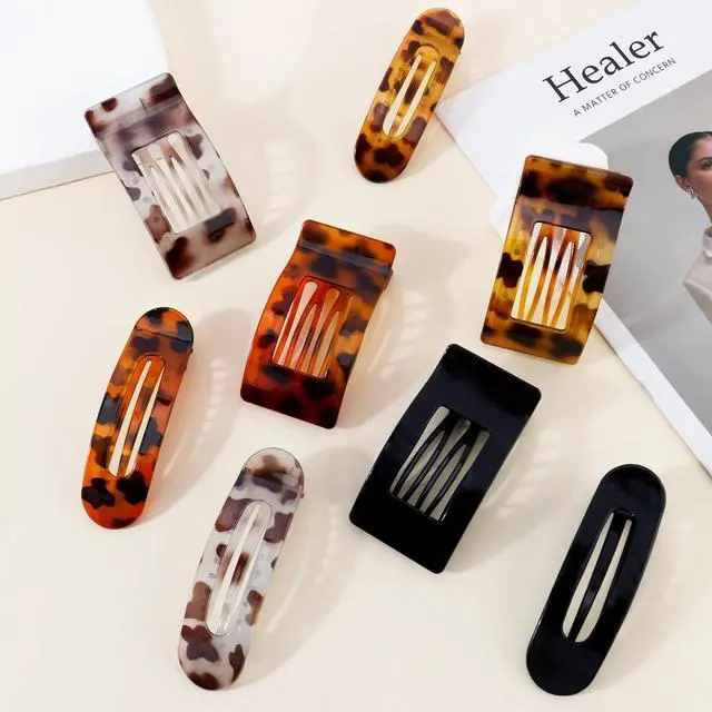 Alt view image 2 of 7 - Flat Hair Clips for Women Girls, 2 Styles 8 Pcs Lay Flat Claw Clips, Strong Hold French Duck Billed Large Side Hair Jaw Clip for All Hair Types, Fashion Trendy Hair Accessories Leopard