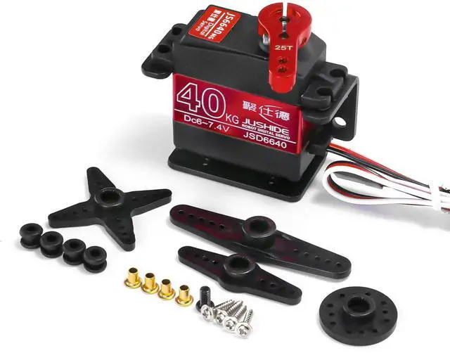 Alt view image 5 of 7 - 2 Pack High Torque 40KG Digital Servo, JS6640 Full Metal Stainless Steel Gear Waterproof Steering RC Servo, for 1/8 1/10 Scale RC Car Crawler Buggy Airplane Control Angle 180° Metal servo disk provid