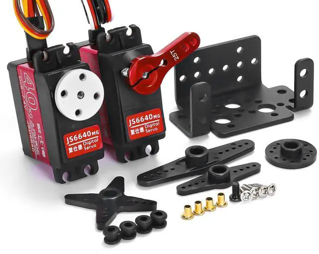 Alt view image 4 of 7 - 2 Pack High Torque 40KG Digital Servo, JS6640 Full Metal Stainless Steel Gear Waterproof Steering RC Servo, for 1/8 1/10 Scale RC Car Crawler Buggy Airplane Control Angle 180° Metal servo disk provid
