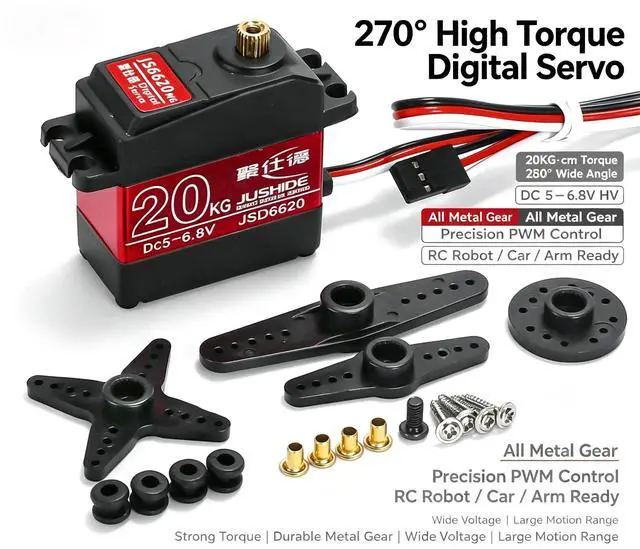 Main image of JS6620 IP66 Waterproof Digital RC Servo 20KG High Torque Double Bearing 270° Rotation Servo Motor for RC Car Robotic Arm Pan-Tilt DIY Hobby Models