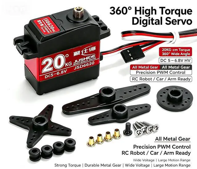 Main image of Jushie JS6620 Digital RC Servo 20KG High Torque IP66 Waterproof Double Bearing 5-6.8V 360° PWM Servo Motor for RC Car Robot Boat Mechanical Arm