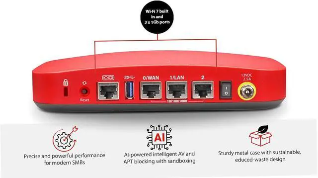 Alt view image 2 of 4 - WatchGuard Firebox T115-W with 1-yr Basic Security Suite - Wi-Fi 7 Tabletop Firewall, 3X 1Gb Ports, Silent Fanless Security for Small Offices WGT116031
