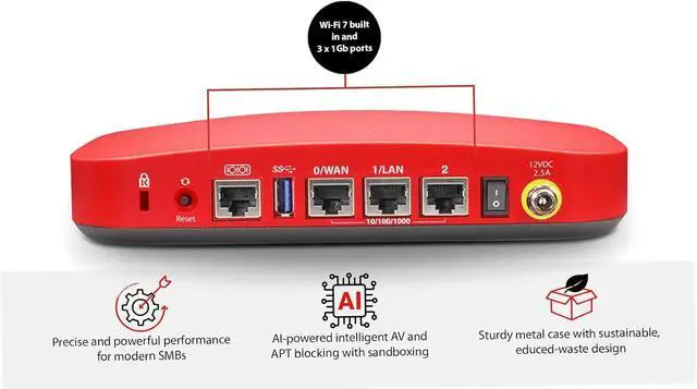 Alt view image 2 of 4 - WatchGuard Firebox T115-W with 3-yr Total Security Suite - Wi-Fi 7 Tabletop Firewall, 3X 1Gb Ports, Silent Fanless Security for Small Offices WGT116643