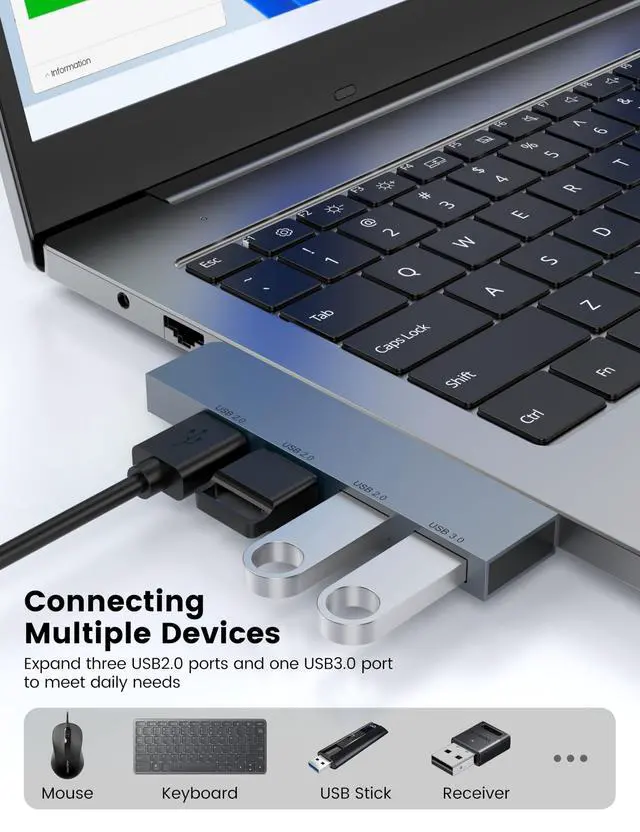 Alt view image 4 of 6 - USB Hub, 4-Port USB Splitter(1 * 3.0 Hub, 3 * 2.0 Hub) USB Splitter USB Expander for Laptop,Windows PC,Mac,Printer,Flash Drive,Mobile HDD, Notebook PC