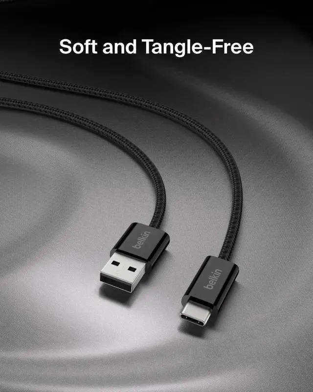 Alt view image 4 of 7 - USB A to USB C Cable, 3.3ft, 15W - Type C Charger, iPhone Charger Cord, Soft, Braided, Flexible for iPhone 17 & 16, Galaxy S26, Pixel 10, iPad Pro, Airpods Pro, Switch & More - Black