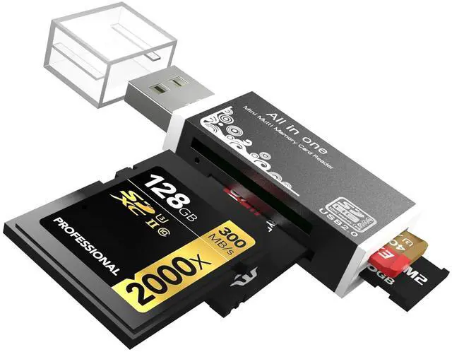 Main image of Micro SD Card Reader, 4-in-1 SD Card Reader to USB Adapter, Memory Card Reader for MS Duo/Pro, M2 Card, SDXC, SDHC, MMC, RS-MMC, Micro SDXC, Micro SDHC and TF Card (1Pack Black)