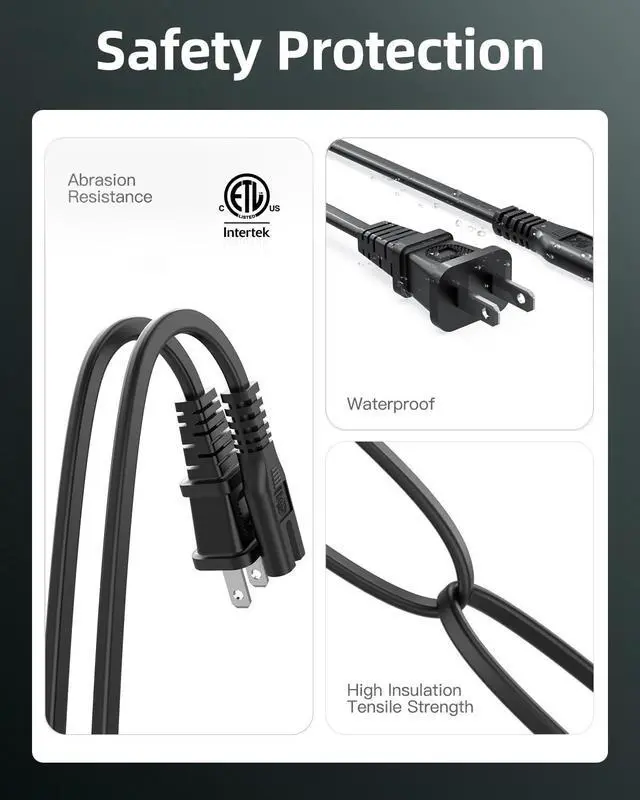 Alt view image 6 of 6 - 2 Prong AC Charger Cord Fit for JBL Partybox 310 110, 320 120 1000 710 100 300 On-The-Go, Fit for ONN 100008736 Speaker Charging Replacement Power Supply 3Ft - (ETL Listed Cable)