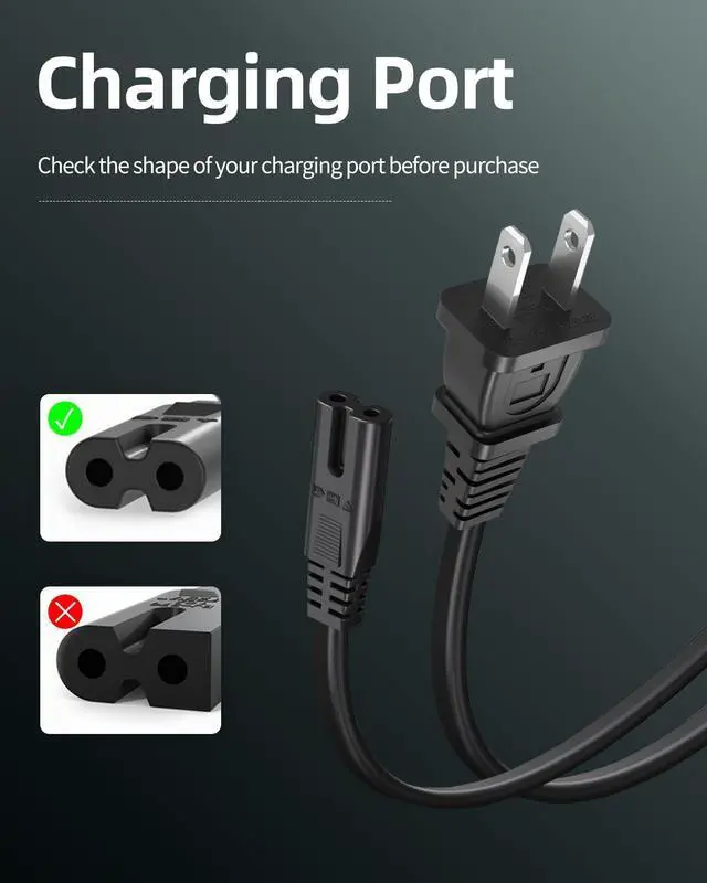 Alt view image 2 of 6 - 2 Prong AC Charger Cord Fit for JBL Partybox 310 110, 320 120 1000 710 100 300 On-The-Go, Fit for ONN 100008736 Speaker Charging Replacement Power Supply 3Ft - (ETL Listed Cable)