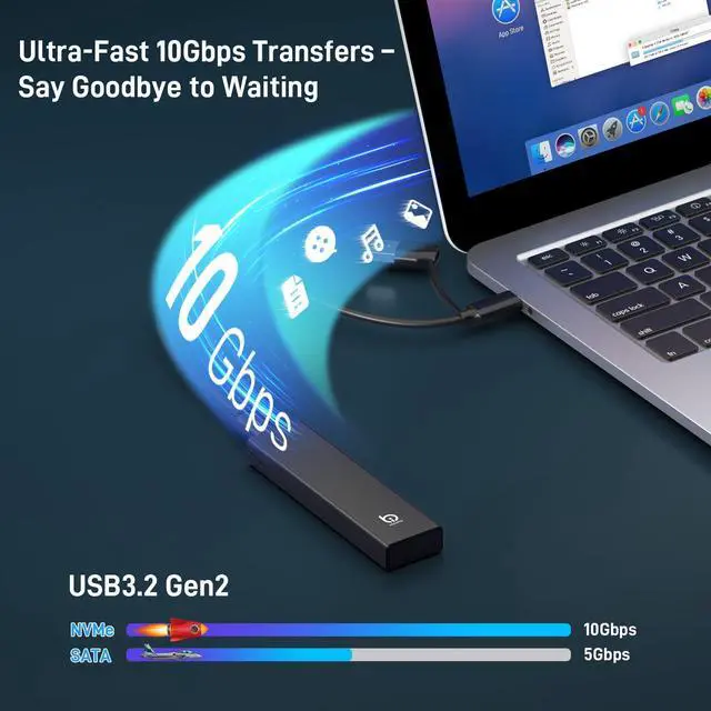 Alt view image 2 of 7 - M.2 NVMe SSD Enclosure, Tool-Free Installation, USB 3.2 Gen 2 (10 Gbps) to NVME M-Key/(B+M) Key PCIe NVMe Adapter Support UASP and Trim, for SSDs 2230/2242 /2260/2280