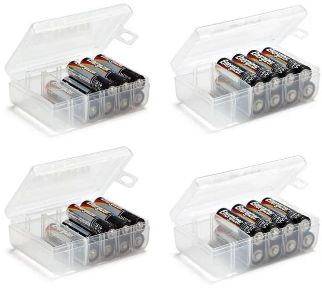Main image of Set of 4 - Two AA and Two AAA Battery Storage Box, Battery Storage Case, Battery Holder Clear
