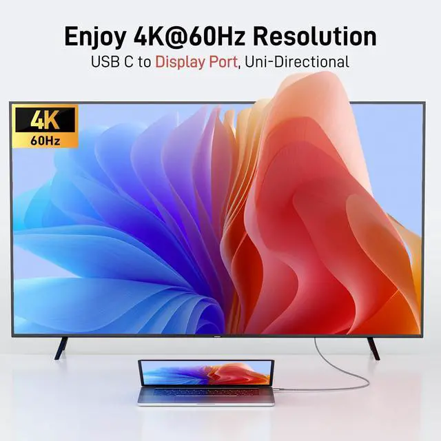 Alt view image 2 of 7 - USB C to Display Port Cable 6.6 FT (4K@60HZ 2K@165Hz), Type-C to Display Port Cord (Sturdy Aluminum, Plug & Play) Thunderbolt 3/4/5 Compatible with MacBook Pro/Air, iPhone 16 Pro/Max, XPS,Surface