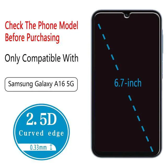 Alt view image 3 of 7 - Designed for Samsung Galaxy A16 5G Tempered Glass Screen Protector, Anti Scratch, Bubble Free