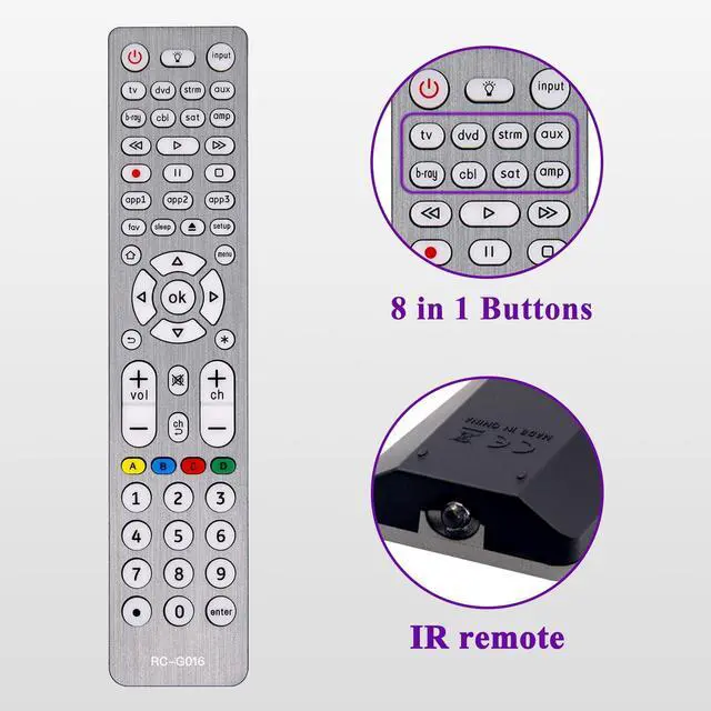 Alt view image 6 of 7 - Universal Remote Control for TVs, DVD/Blu-Ray Player, Streaming Players, Soundbar Speaker, Cable Box, Satellite-Easy Paired 8 in 1 Universal Remote with Backlit Buttons
