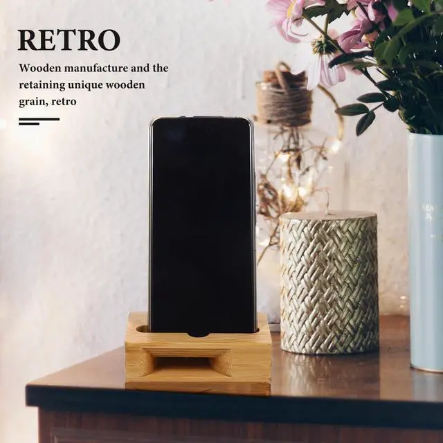 Alt view image 5 of 7 - Wooden Phone Stand with Sound Amplifier Universal Mobile Phone Holder Dock 3.93X2.36X1.18In Cellphone Loudspeaker Amplifier for Desk Use