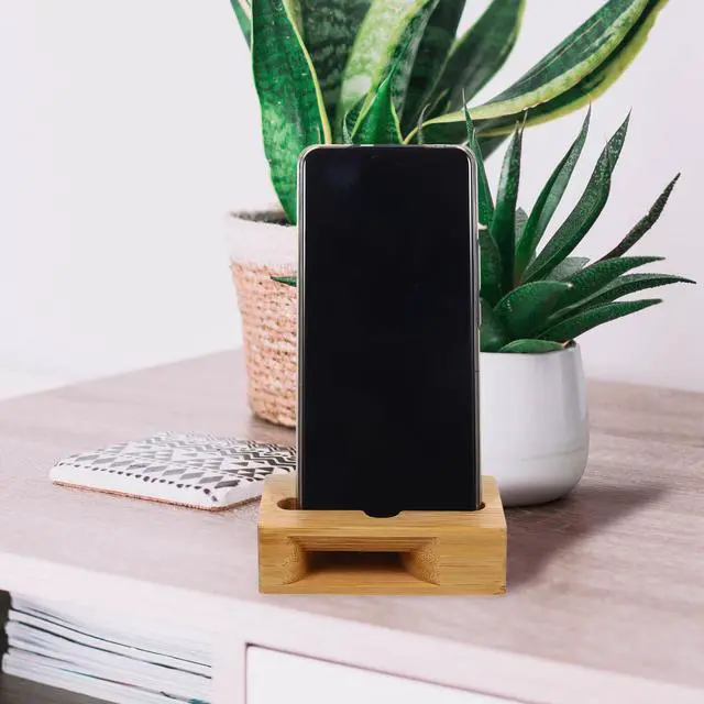 Alt view image 3 of 7 - Wooden Phone Stand with Sound Amplifier Universal Mobile Phone Holder Dock 3.93X2.36X1.18In Cellphone Loudspeaker Amplifier for Desk Use