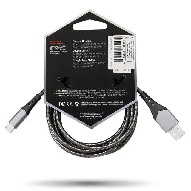 Alt view image 2 of 4 - Titanium 6FT Fast Charging Tangle Free Heavy Duty USB to Type-C Cable. Built to Last! Includes Sync+Charge & Aluminum Tips for Optimum Connectivity - Gun Metal