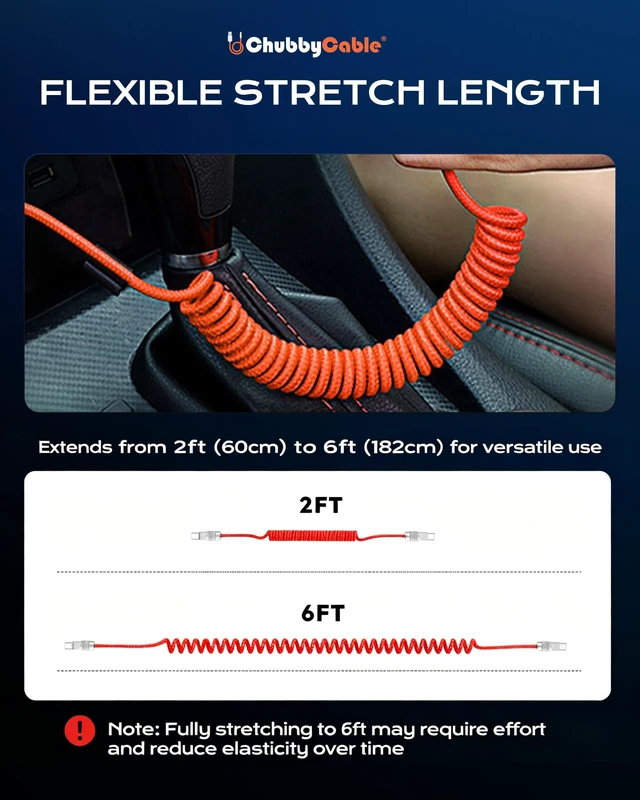 Alt view image 6 of 7 - USB C to C 240W Braided Coiled Charging Cable, All Orange, 6FT | For iPhone 18/17/16/15 Series, MacBook iPad Pro/Air, Galaxy S26/S25/S24, Strong Elasticity Thick Type C Charger Cord