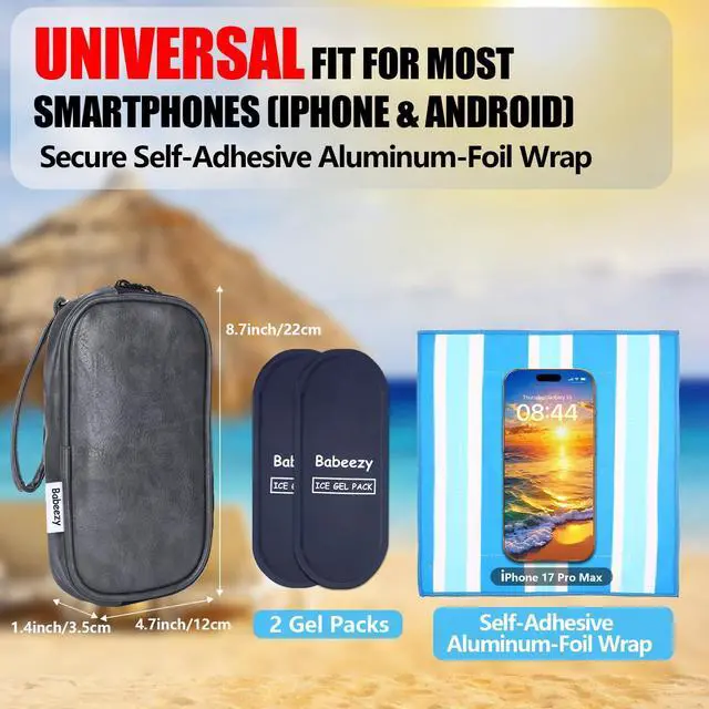 Alt view image 5 of 7 - Thermal Phone Cooling Pouch for Beach & Pool iPhone Cooling Bag with 2 Reusable Gel Packs Prevent Overheating Phone Cooler Bag for Summer Heat (Grey)