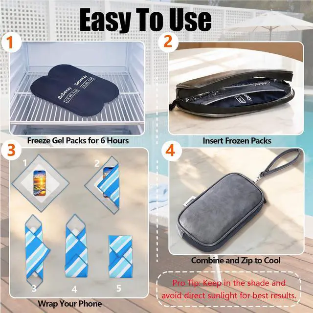 Alt view image 7 of 7 - Thermal Phone Cooling Pouch for Beach & Pool iPhone Cooling Bag with 2 Reusable Gel Packs Prevent Overheating Phone Cooler Bag for Summer Heat (Grey)