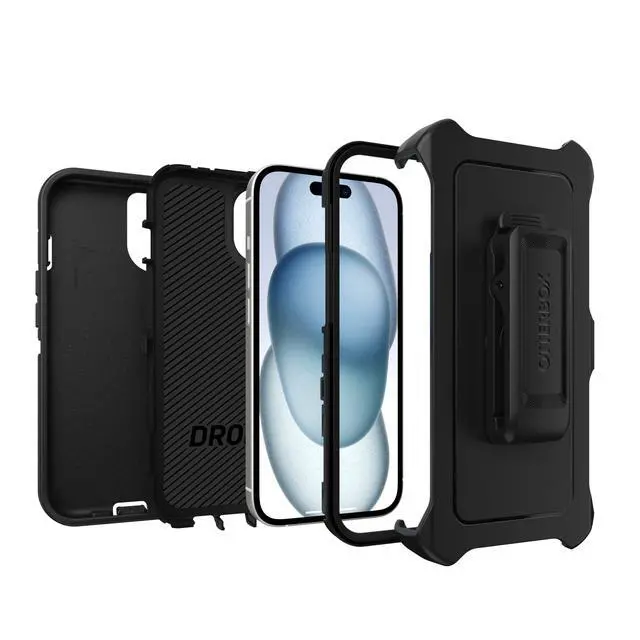 Alt view image 5 of 7 - iPhone 17e, iPhone 16e, iPhone 15, iPhone 14, and iPhone 13 Defender Series Case - Black, Screenless, Rugged & Durable, with Port Protection, Includes Holster Clip Kickstand