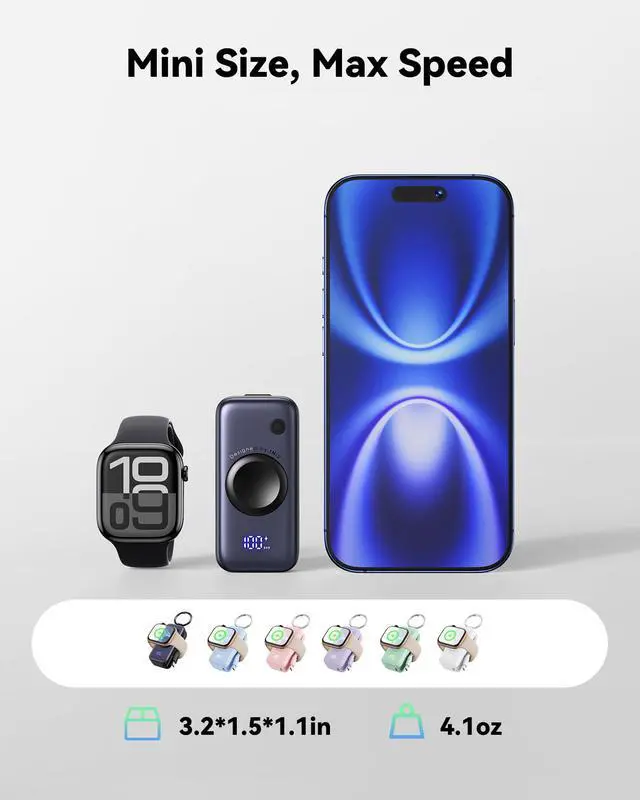 Alt view image 4 of 7 - SnapGo Portable Charger, Mini Power Bank for Apple Watch & Phone, 5000mAh 20W Fast Charging Battery Pack with Built-in USB C Cable, Flight-Safe Keychain, for Apple Watch iPhone 17 16 Samsung etc