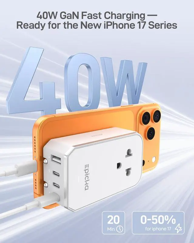 Alt view image 6 of 7 - Air 40W Universal Travel Adapter, PD Fast Charging International Power Adapter with 1 AC & 4 USB Ports, Worldwide Compact Travel Essentials for USA/EU/UK/AUS(White, Not a Voltage Converter)
