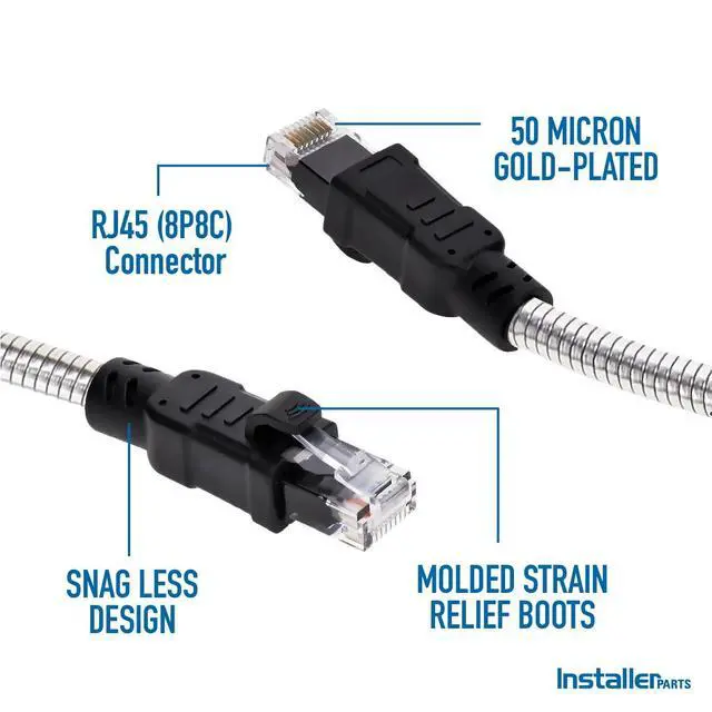 Alt view image 6 of 7 - Stainless Steel Armored Cat.6A Patch Cable 24AWG 7.8mm Cable Diameter, Outdoor, Waterproof, UV Resistant, Enhanced Durability, 5 Ft, 1-Pack