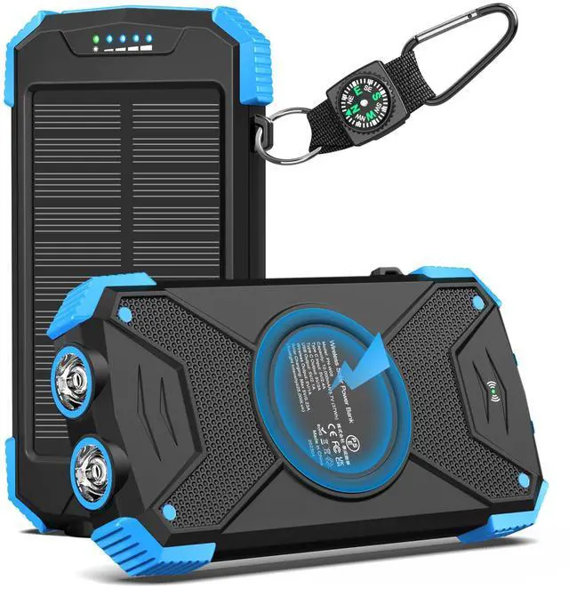 Main image of Solar Power Bank 10,000mAh, Portable Wireless Charger, 20W Fast Charging External Battery Pack with USB C for Cell Phones, Solar Panel Charging with Dual Flashlight for Camping