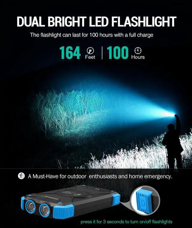 Alt view image 7 of 7 - Solar Power Bank 10,000mAh, Portable Wireless Charger, 20W Fast Charging External Battery Pack with USB C for Cell Phones, Solar Panel Charging with Dual Flashlight for Camping
