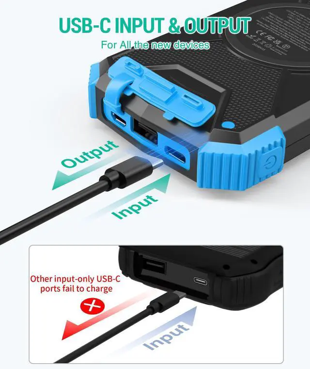 Alt view image 4 of 7 - Solar Power Bank 10,000mAh, Portable Wireless Charger, 20W Fast Charging External Battery Pack with USB C for Cell Phones, Solar Panel Charging with Dual Flashlight for Camping