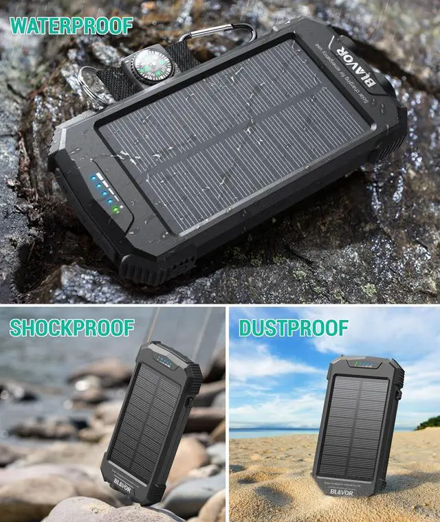 Alt view image 6 of 7 - Solar Power Bank 10,000mAh, Portable Wireless Charger, 20W Fast Charging External Battery Pack with USB C for Cell Phones, Solar Panel Charging with Dual Flashlight for Camping
