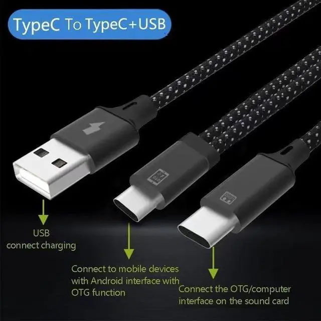 Alt view image 3 of 3 - OTG 2-in-1 Audio Interface Cable, Type-C Connector, Compatible with Sound Cards, Mixers, and Various Audio Devices, for Live Streaming and Recording