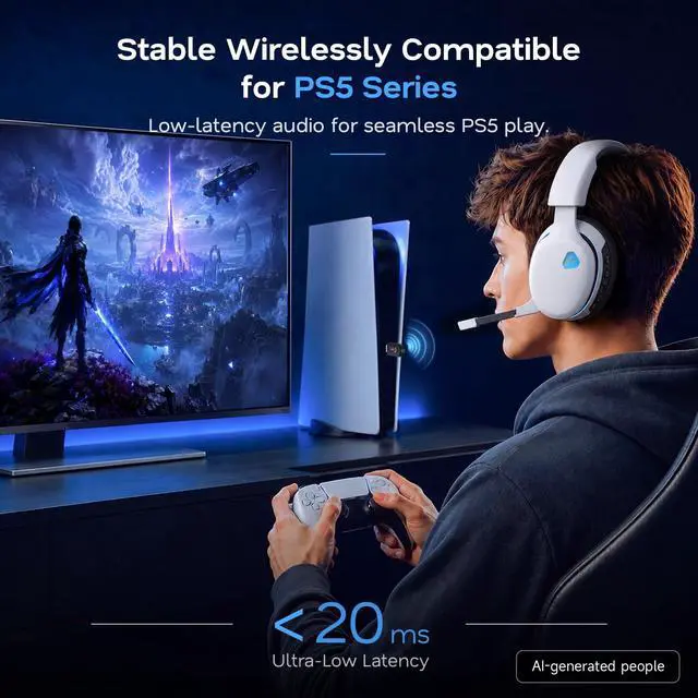 Alt view image 2 of 7 - 2.4GHz Wireless Gaming Headset for PS5, PS4 Fortnite & Call of Duty/FPS Gamers, PC, Switch, Bluetooth 6.0 Gaming Headphones with Canceling Mic, 7.1 Virtual Surround, 45Hr Battery -White