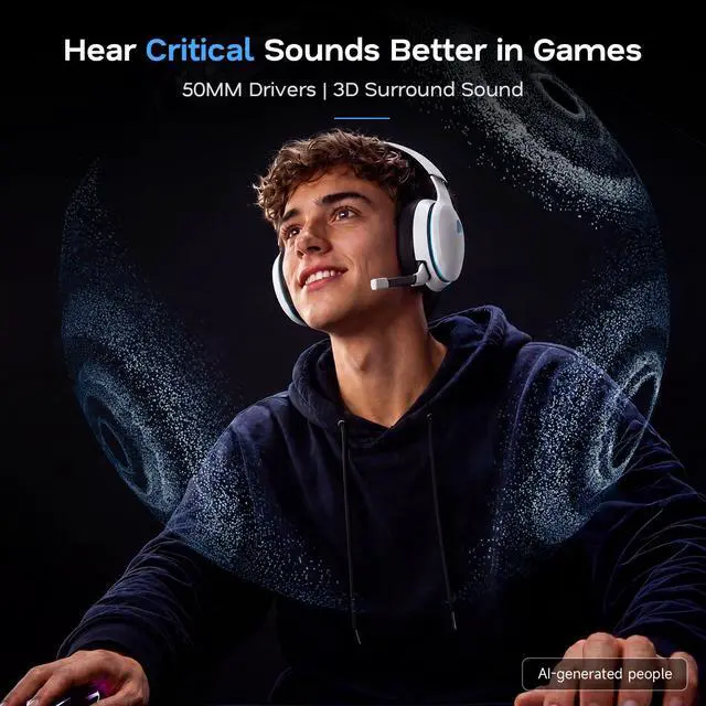Alt view image 3 of 7 - 2.4GHz Wireless Gaming Headset for PS5, PS4 Fortnite & Call of Duty/FPS Gamers, PC, Switch, Bluetooth 6.0 Gaming Headphones with Canceling Mic, 7.1 Virtual Surround, 45Hr Battery -White
