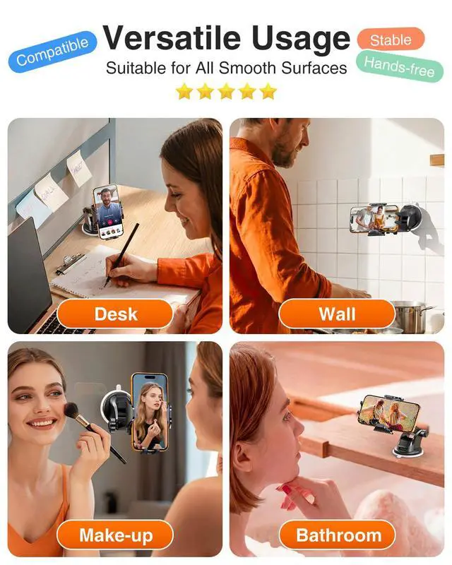 Alt view image 7 of 7 - Car Phone Holder 2026 Ultimate Military-Grade Strongest Suction & Clip Windshield DashboardNewest Best Strongest Cell Phone Shower & Wall Mounts for iPhone 17 Pro Max 16 15 14 13 Android