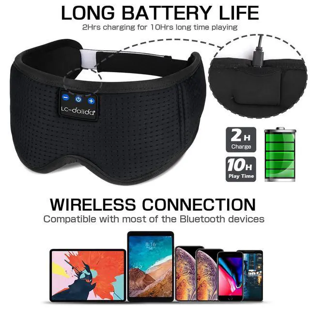 Alt view image 5 of 6 - Sleep Headphones Sleep Mask with Bluetooth Headphones, LC-dolida Eye Mask for Sleeping Eye Pillow Sleeping Headphones for Side Sleepers Thin Speaker Cool Gadgets Gifts for Men&Women