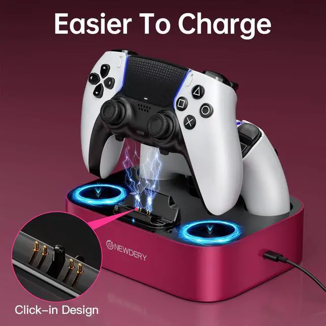 Alt view image 3 of 7 - for PS5 Controller Charger Station, Dual Charging Dock for PlayStation 5 DualSense/Edge Controller, Fast Charging Stand with Type-C Cable, Gamer Gift for Women & Girls, Mother's Day