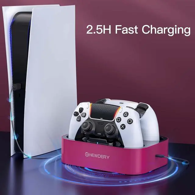 Alt view image 2 of 7 - for PS5 Controller Charger Station, Dual Charging Dock for PlayStation 5 DualSense/Edge Controller, Fast Charging Stand with Type-C Cable, Gamer Gift for Women & Girls, Mother's Day