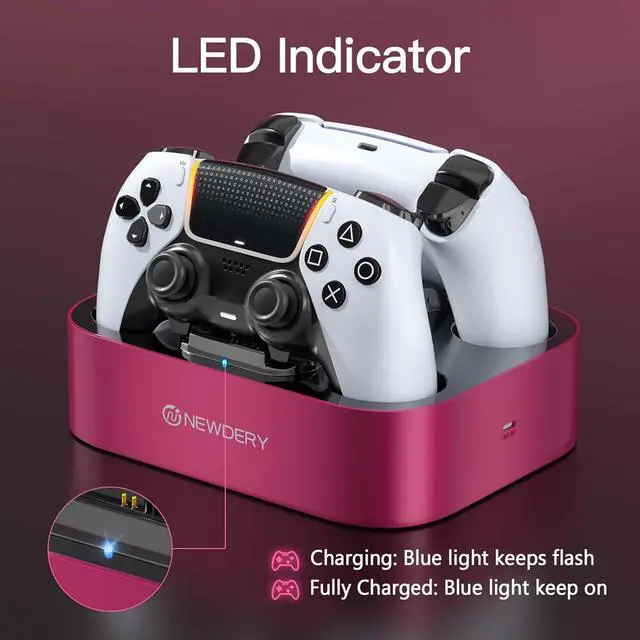Alt view image 4 of 7 - for PS5 Controller Charger Station, Dual Charging Dock for PlayStation 5 DualSense/Edge Controller, Fast Charging Stand with Type-C Cable, Gamer Gift for Women & Girls, Mother's Day