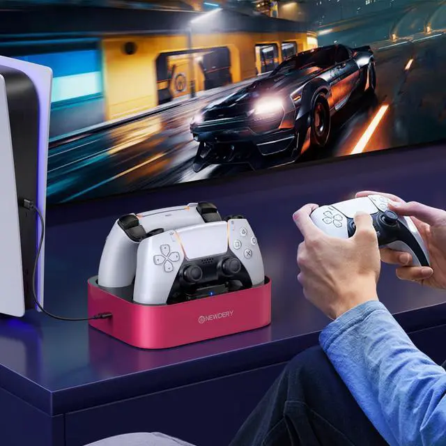 Alt view image 7 of 7 - for PS5 Controller Charger Station, Dual Charging Dock for PlayStation 5 DualSense/Edge Controller, Fast Charging Stand with Type-C Cable, Gamer Gift for Women & Girls, Mother's Day