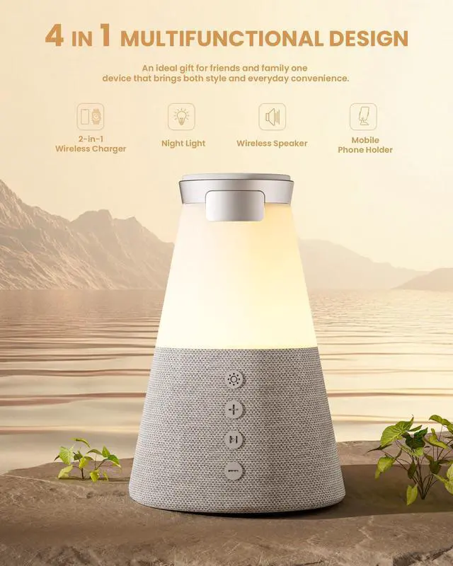 Alt view image 2 of 7 - Bluetooth Speaker with Light, 4 in 1 15W Portable Speaker Magnetic Wireless Charger, Portable Bluetooth Speakers with Phone Stand, Men Gifts Dimmable Night Light Speakers, Birthday Gifts for Women