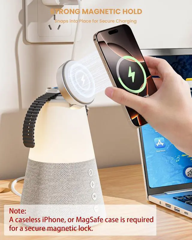 Alt view image 4 of 7 - Bluetooth Speaker with Light, 4 in 1 15W Portable Speaker Magnetic Wireless Charger, Portable Bluetooth Speakers with Phone Stand, Men Gifts Dimmable Night Light Speakers, Birthday Gifts for Women