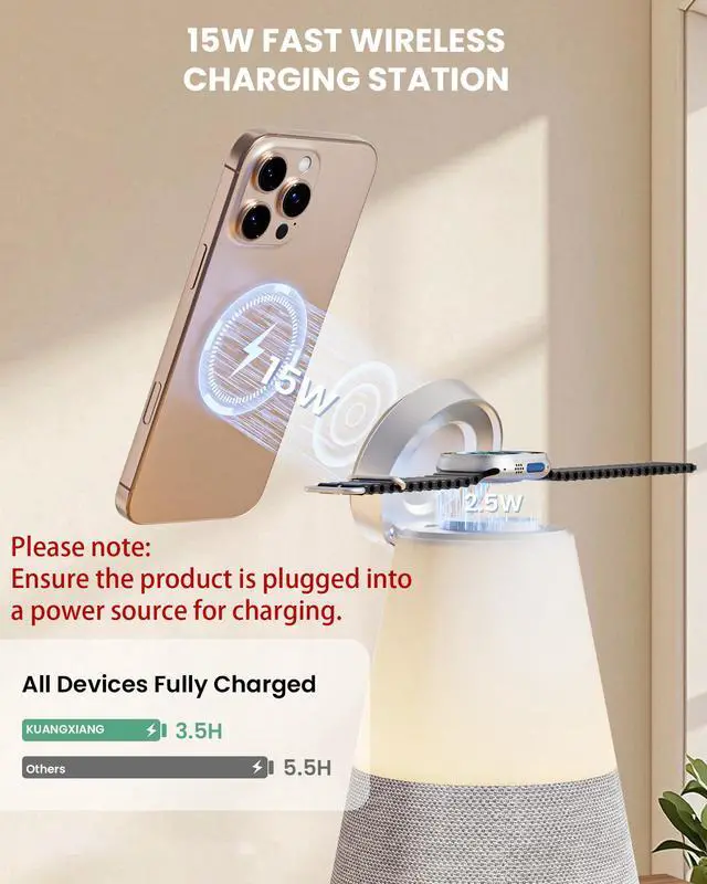 Alt view image 3 of 7 - Bluetooth Speaker with Light, 4 in 1 15W Portable Speaker Magnetic Wireless Charger, Portable Bluetooth Speakers with Phone Stand, Men Gifts Dimmable Night Light Speakers, Birthday Gifts for Women