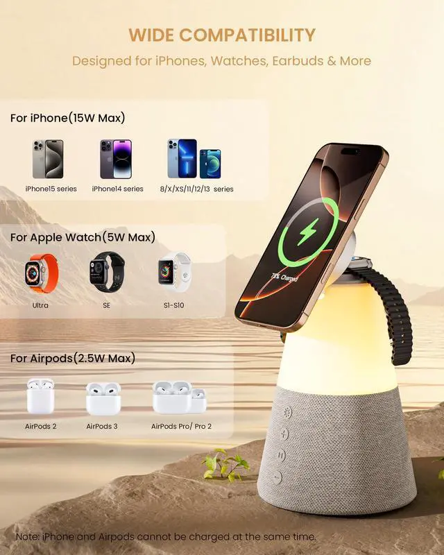 Alt view image 7 of 7 - Bluetooth Speaker with Light, 4 in 1 15W Portable Speaker Magnetic Wireless Charger, Portable Bluetooth Speakers with Phone Stand, Men Gifts Dimmable Night Light Speakers, Birthday Gifts for Women