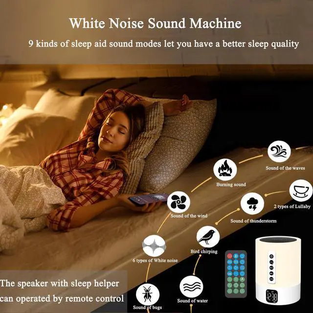 Alt view image 2 of 7 - Alarm Clock Bluetooth Speaker, Night Light White Noise Machine Touch Bedside Lamp with Alarm Clock for Kids Multi-Color Changing Night Light Xmas Gifts for Teenage Girls Boys Women Teen Girl Gifts