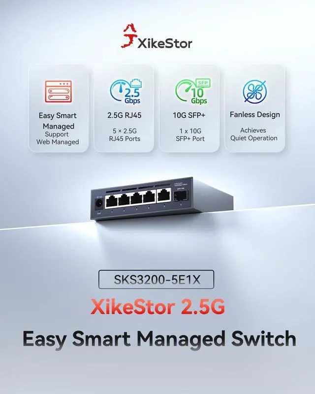 Alt view image 2 of 7 - 6-Port 2.5G Web Managed Ethernet Switch, VLAN/QoS/STP/IGMP/LACP Supported, Fanless Easy Smart 2.5Gb Network Switch, Aluminum Housing, Desktop/Wall-Mount